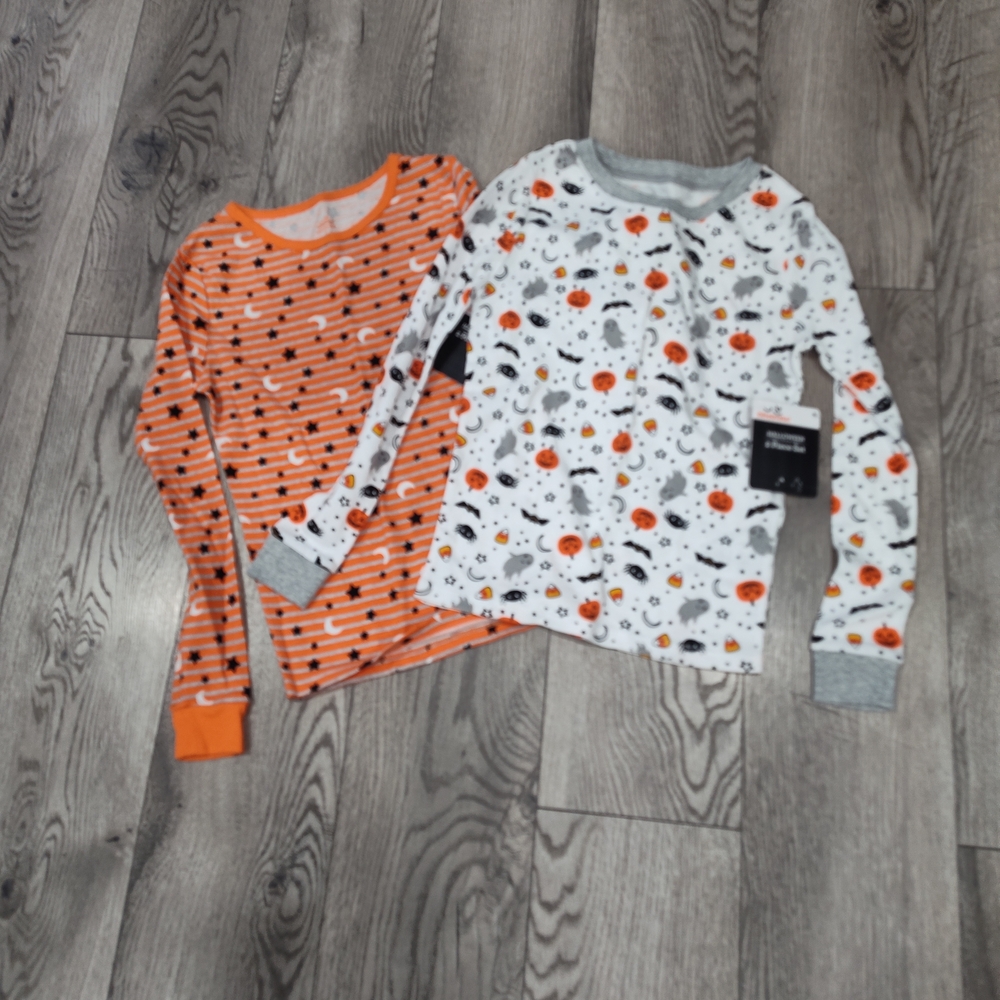 Disney Orange and White Halloween Print Kids Pajama Tops